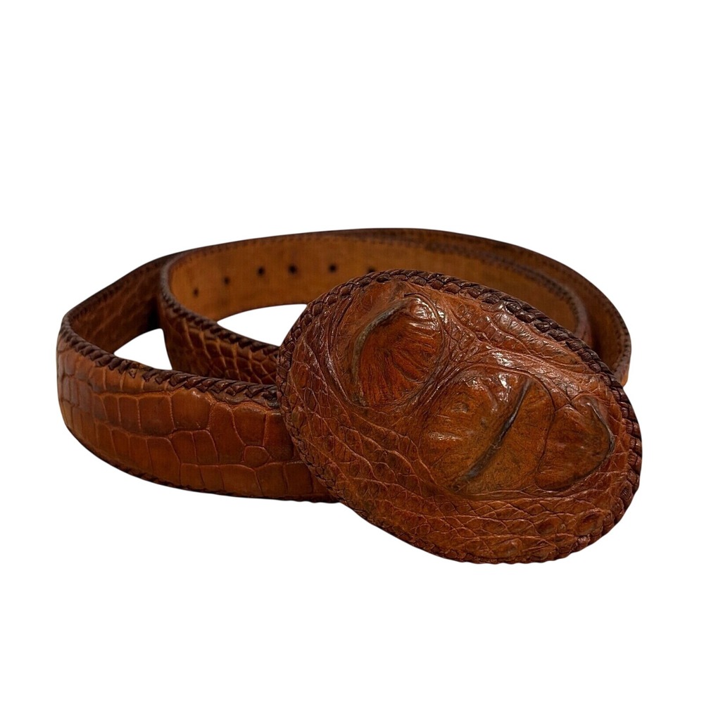 Unbranded Mens Western Alligator Belt 40 Hornback Whipstitch Exotic Leather